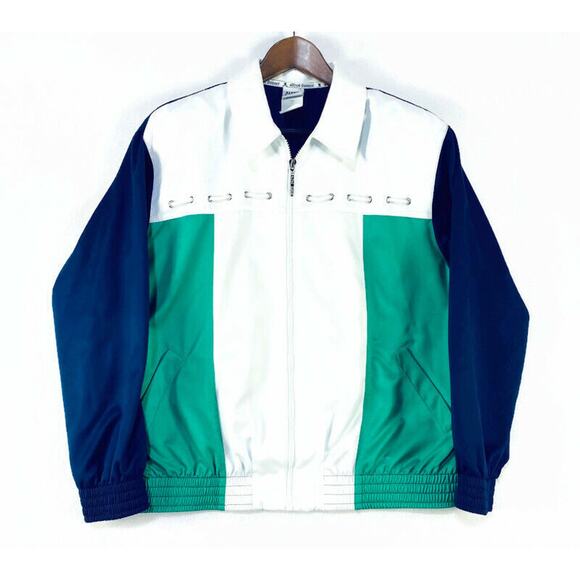 Alfred Dunner Jacket Women's Size 12 Blue White & Green Zip Up Lightweight - Picture 4 of 8